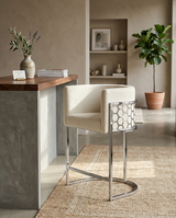Modern Glam Teddy Fabric Bar Stool with Sculptural Chrome Honeycomb Back
