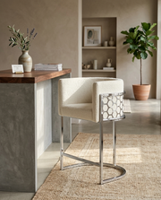 Modern Glam Teddy Fabric Bar Stool with Sculptural Chrome Honeycomb Back