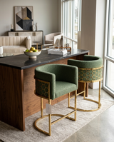 Modern Glam Teddy Fabric Bar Stool with Sculptural Gold Honeycomb Back