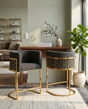 Modern Glam Teddy Fabric Bar Stool with Sculptural Gold Honeycomb Back