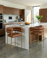 CH04L Avant-Garde Leathaire Counter Height Bar Stool with Double Tubular Back & Gold Chrome Legs