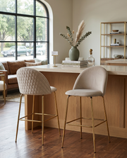 Modern Bar Stool with Diamond Quilted Back & Slender Gold Legs