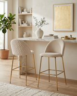 Modern Bar Stool with Diamond Quilted Back & Slender Gold Legs