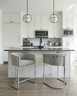 CH010 Modern Boucle Counter Height Bar Stool with Wrap-Around Chrome Frame & Sled Base