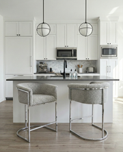 CH010 Modern Boucle Counter Height Bar Stool with Wrap-Around Chrome Frame & Sled Base