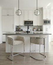 CH010 Modern Boucle Counter Height Bar Stool with Wrap-Around Chrome Frame & Sled Base