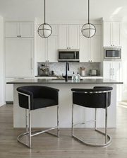 CH010 Modern Boucle Counter Height Bar Stool with Wrap-Around Chrome Frame & Sled Base