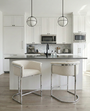 CH010 Modern Boucle Counter Height Bar Stool with Wrap-Around Chrome Frame & Sled Base
