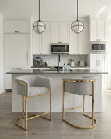CH014 Modern Boucle Counter Height Bar Stool with Wrap-Around Gold Frame & Sled Base