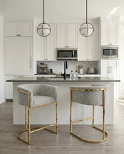 CH014 Modern Boucle Counter Height Bar Stool with Wrap-Around Gold Frame & Sled Base
