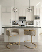 CH014 Modern Boucle Counter Height Bar Stool with Wrap-Around Gold Frame & Sled Base