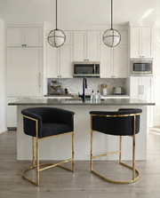 CH014 Modern Boucle Counter Height Bar Stool with Wrap-Around Gold Frame & Sled Base