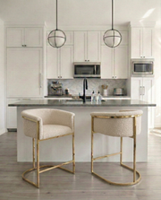 CH014 Modern Boucle Counter Height Bar Stool with Wrap-Around Gold Frame & Sled Base