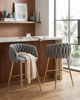 Modern Woven Teddy Fabric Bar Stool with 4-Leg Gold Base