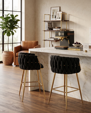 Modern Woven Teddy Fabric Bar Stool with 4-Leg Gold Base