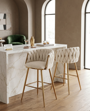 Modern Woven Teddy Fabric Bar Stool with 4-Leg Gold Base