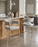 BS300 Architectural Boucle Bar Stool with Sweeping Metal Armrests