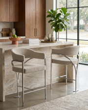BS300 Architectural Boucle Bar Stool with Sweeping Metal Armrests