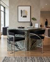 BS300 Architectural Boucle Bar Stool with Sweeping Metal Armrests