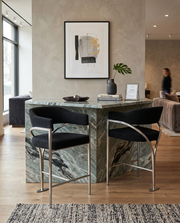 BS300 Architectural Boucle Bar Stool with Sweeping Metal Armrests