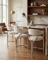 BS300 Architectural Boucle Bar Stool with Sweeping Metal Armrests