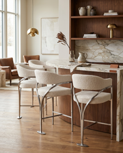 BS300 Architectural Boucle Bar Stool with Sweeping Metal Armrests