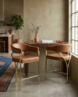 BS304L Architectural Leathaire Bar Stool with Sweeping Gold Metal Armrests