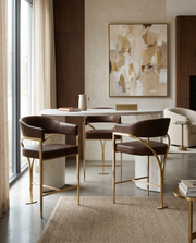 BS304L Architectural Leathaire Bar Stool with Sweeping Gold Metal Armrests