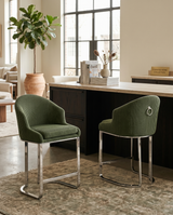 Tailored Boucle Bar Stool with Pleated Back & Decorative Ring Pull