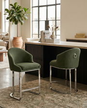 Tailored Boucle Bar Stool with Pleated Back & Decorative Ring Pull