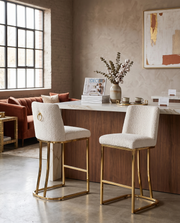 Modern Armless Boucle Bar Stool with Curved Gold Sled Base