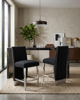Luxury High Back Boucle Bar Stool with Nailhead Trim & Chrome Base