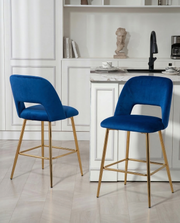 CH226 Modern Glam Velvet Counter Height Stool with Architectural Open Back & Tapered Gold Legs