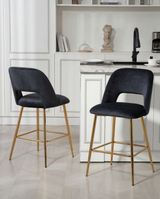 CH226 Modern Glam Velvet Counter Height Stool with Architectural Open Back & Tapered Gold Legs