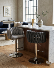 Modern Woven Velvet Swivel Bar Stool with Adjustable Chrome Pedestal Base