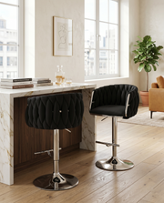 Modern Woven Velvet Swivel Bar Stool with Adjustable Chrome Pedestal Base
