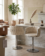 Modern Woven Velvet Swivel Bar Stool with Adjustable Chrome Pedestal Base