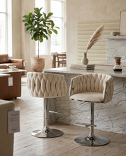 Modern Woven Velvet Swivel Bar Stool with Adjustable Chrome Pedestal Base