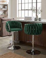 Modern Woven Velvet Swivel Bar Stool with Adjustable Chrome Pedestal Base