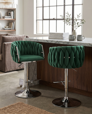 Modern Woven Velvet Swivel Bar Stool with Adjustable Chrome Pedestal Base