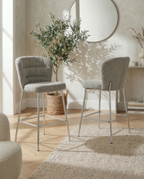 Ch252 Modern Teddy Fabric Counter Height Bar Stool with Horizontal Tufted Back & [Gold / Chrome] Legs