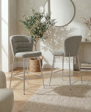 Ch252 Modern Teddy Fabric Counter Height Bar Stool with Horizontal Tufted Back & [Gold / Chrome] Legs