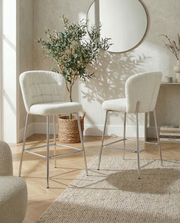 Ch252 Modern Teddy Fabric Counter Height Bar Stool with Horizontal Tufted Back & [Gold / Chrome] Legs