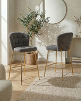Ch252 Modern Teddy Fabric Counter Height Bar Stool with Horizontal Tufted Back & [Gold / Chrome] Legs