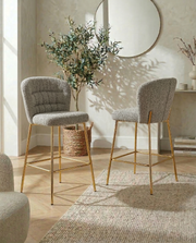 Ch252 Modern Teddy Fabric Counter Height Bar Stool with Horizontal Tufted Back & [Gold / Chrome] Legs