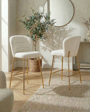 Ch252 Modern Teddy Fabric Counter Height Bar Stool with Horizontal Tufted Back & [Gold / Chrome] Legs