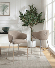 CH450 Architectural Boucle Barrel Counter Height Bar Stool with Sculptural Chrome Frame & Footrest