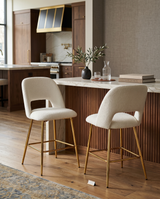 CH226 Modern Glam Velvet Counter Height Stool with Architectural Open Back & Tapered Gold Legs