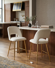 CH226 Modern Glam Velvet Counter Height Stool with Architectural Open Back & Tapered Gold Legs