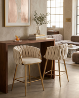 CH265 Modern Teddy Fabric Counter Height Bar Stool with Radiant Gold Chrome Legs | 23